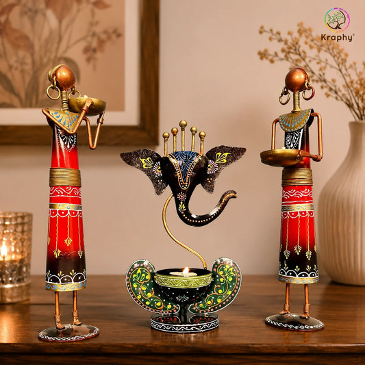 Ganesha T light combo Iron Tribal Lady showpieces Ladies Doll Figurine Statue Decorative Items