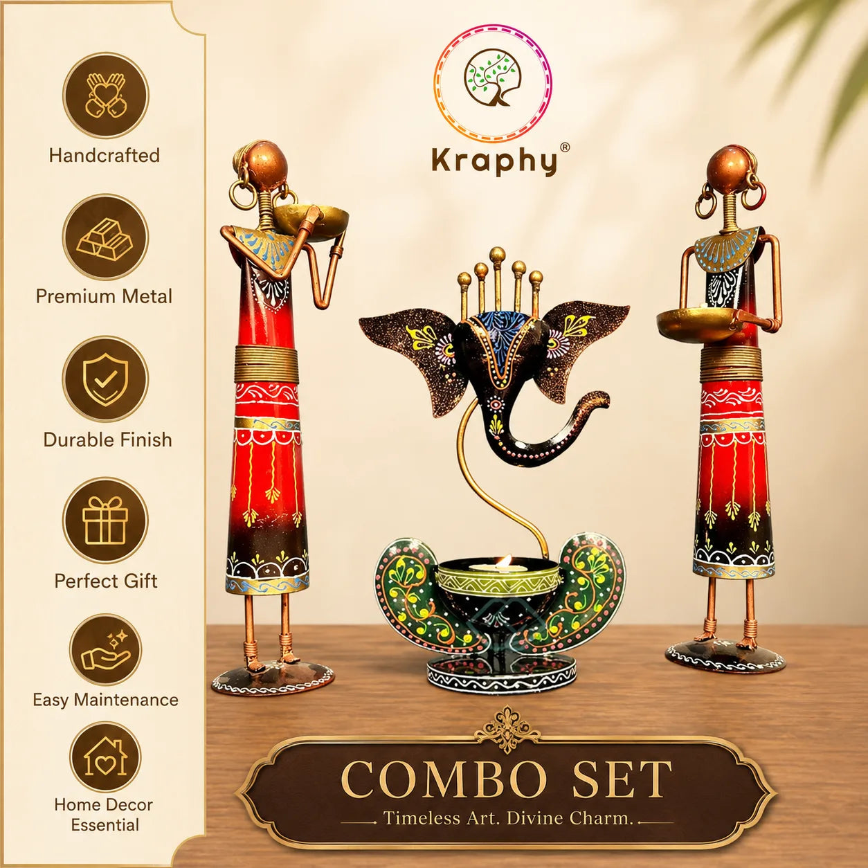 Ganesha T light combo Iron Tribal Lady showpieces Ladies Doll Figurine Statue Decorative Items