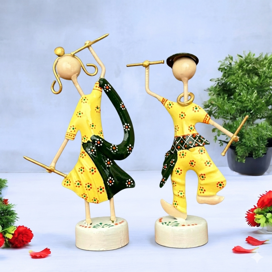 Metal Dandiya Dancing Couple Showpiece Set Of 2 6 Inch