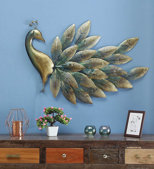 Gold Finish Peacock Metal Wall Art