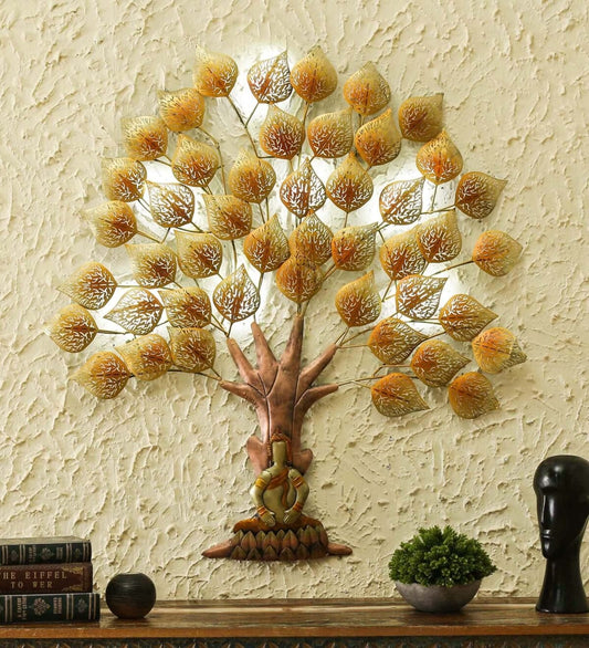 Gold Metal Buddha Tree With Led Wall Art