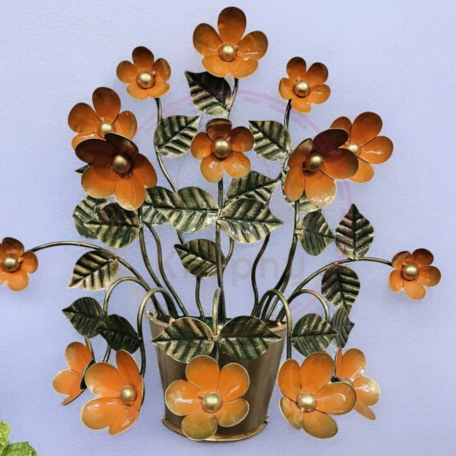 Golden Bloom Sculpture Planter Metal Wall Art