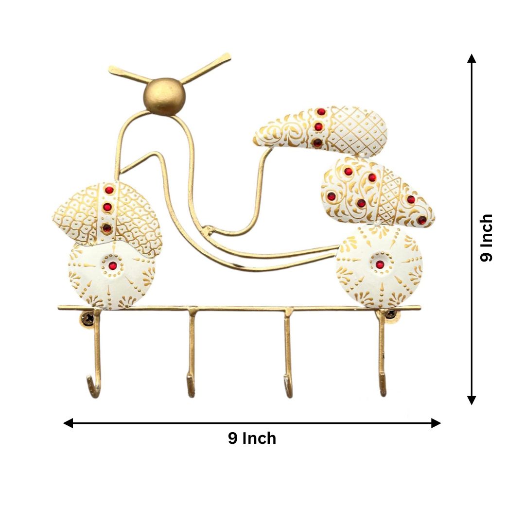 Handcrafted Scooter Shape Metal Key Holder | 4-Hook Wall Hanging Key Stand image