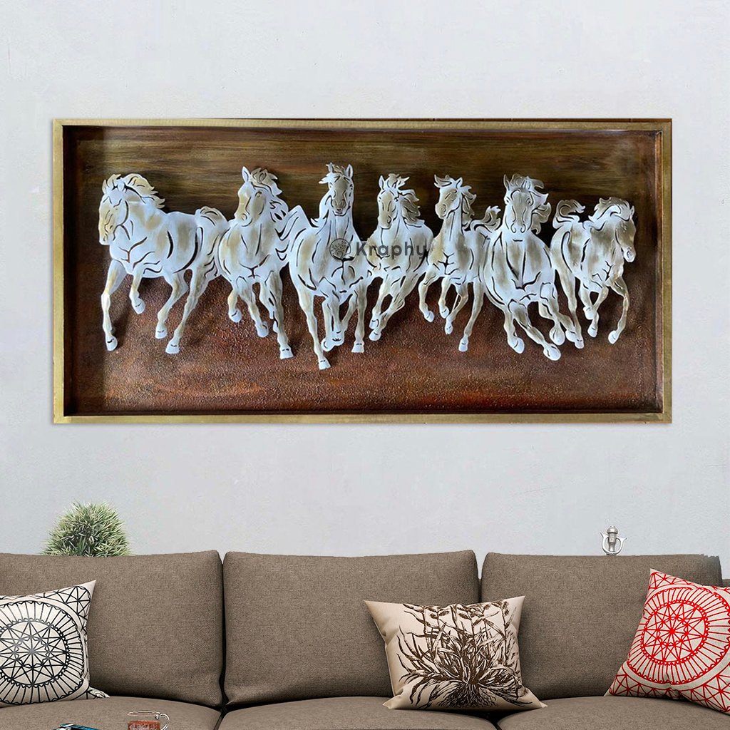 3D Horse Metal Wall Art With Brown Texture Board With Led Lights