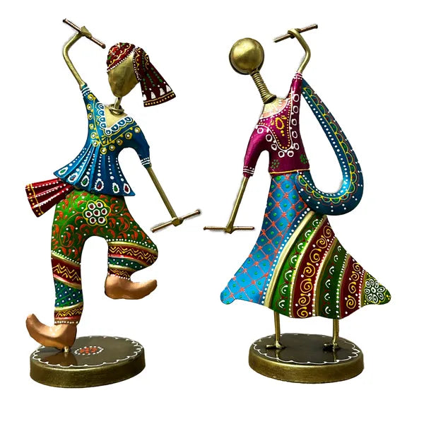 Metal Dandiya Dancing Couple Decorative Showpiece Set Of 2