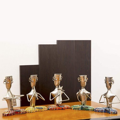 Hand Crafted Rajasthani Musicians in Metal and Wood – Set of 5