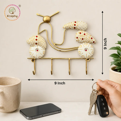Handcrafted Scooter Shape Metal Key Holder | 4-Hook Wall Hanging Key Stand media 6