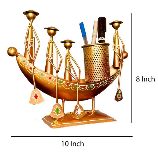 Metal Boat Pen Stand Showpiece(10 x 8 Inch)