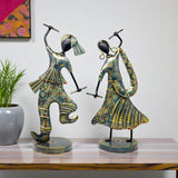 KRAPHY Rustic Blue Dandiya Dancing Couple Showpiece Set of 2 thumbnail