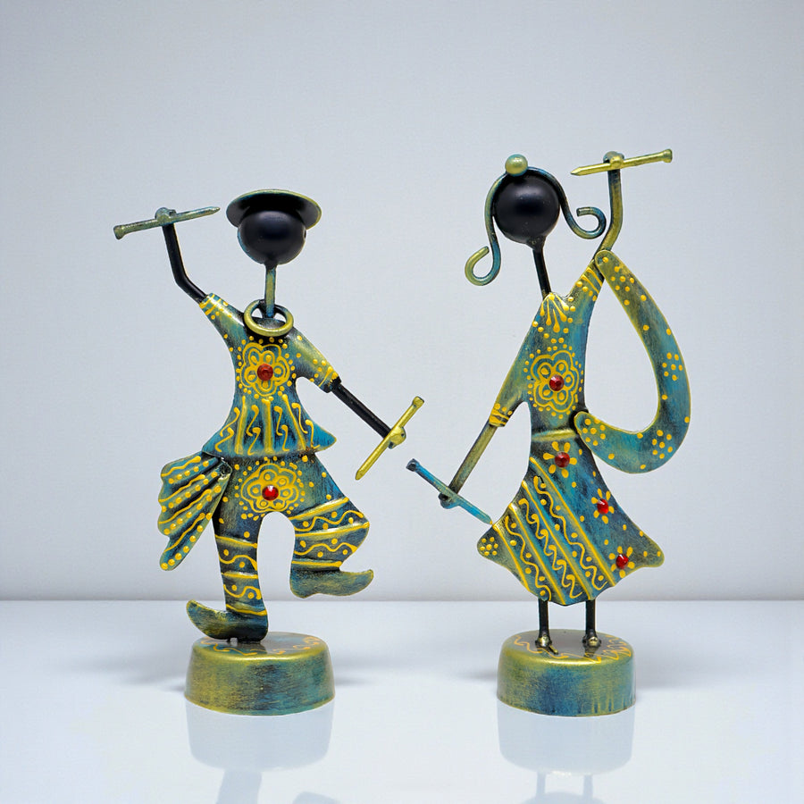 KRAPHY Metal Dandiya Dancing Couple Showpiece Set of 2 6 Inch