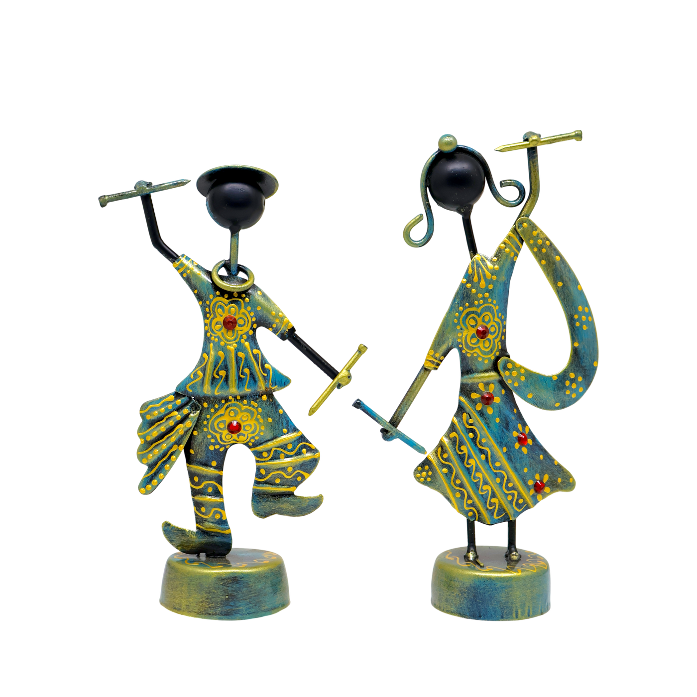 KRAPHY Metal Dandiya Dancing Couple Showpiece Set of 2