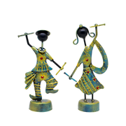 KRAPHY Metal Dandiya Dancing Couple Showpiece Set of 2