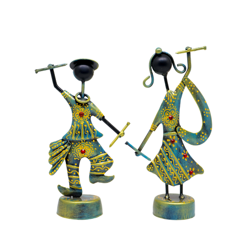KRAPHY Metal Dandiya Dancing Couple Showpiece Set of 2 media 5