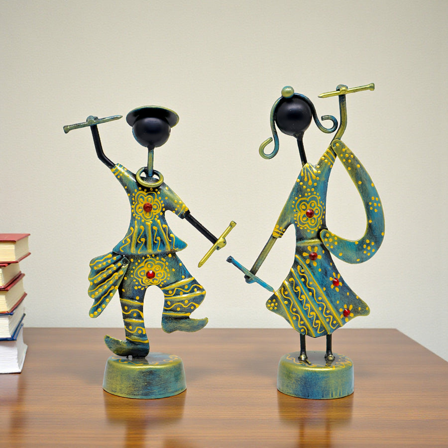 KRAPHY Metal Dandiya Dancing Couple Showpiece Set of 2 6 Inch