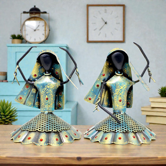 Metal Dancing Lady Showpiece Set of Two 7.5 Inch