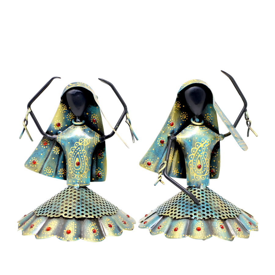 Metal Dancing Lady Showpiece Set of Two 7.5 Inch