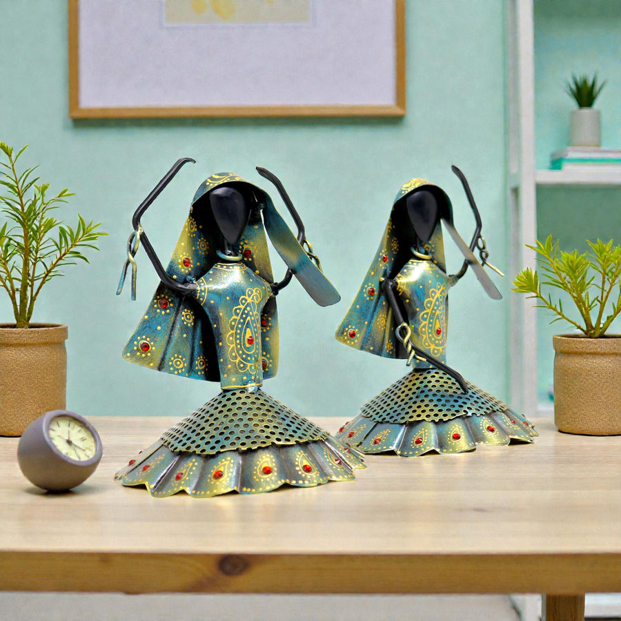 Metal Dancing Lady Showpiece Set of Two 7.5 Inch