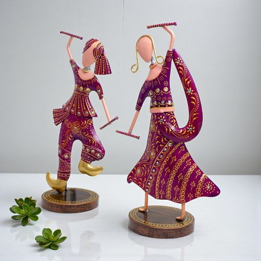 Rajasthani Dancing Couple Metal Showpiece Set – 12 inch