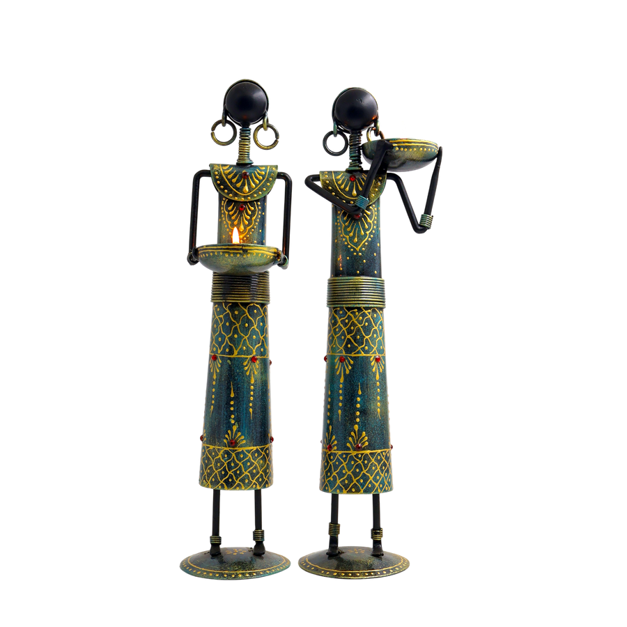 Metal Tribal Lady Tea Light Candle Holder Set of Two ( 10 Inch)