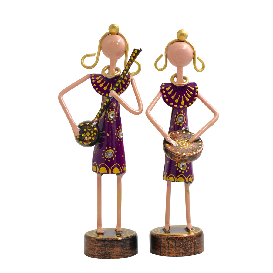 Rajasthani Musician Couple Metal Showpiece Set – 6 Inch