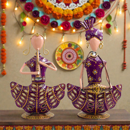 Rajasthani T -Lite Musician Couple Metal Showpiece Set – 9 Inch