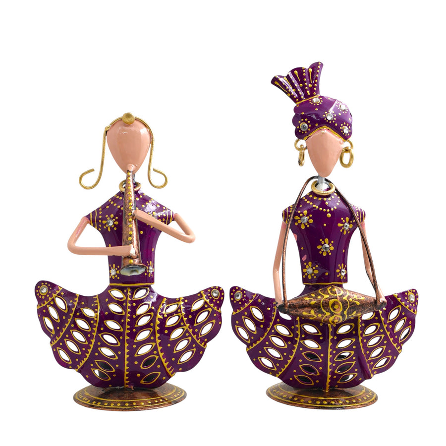 Rajasthani T -Lite Musician Couple Metal Showpiece Set – 9 Inch
