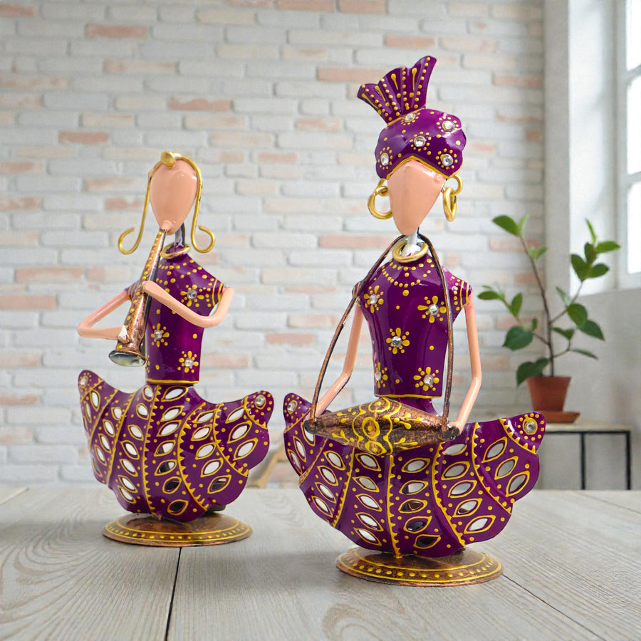 Rajasthani T -Lite Musician Couple Metal Showpiece Set – 9 Inch