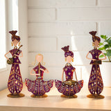Rajasthani Musician Couple Metal Showpiece Combo  4 Piece – 12 Inch thumbnail