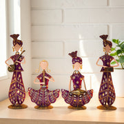 Rajasthani Musician Couple Metal Showpiece Combo  4 Piece – 12 Inch