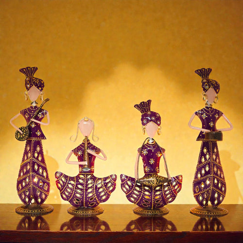 Rajasthani Musician Couple Metal Showpiece Combo  4 Piece – 12 Inch media 2