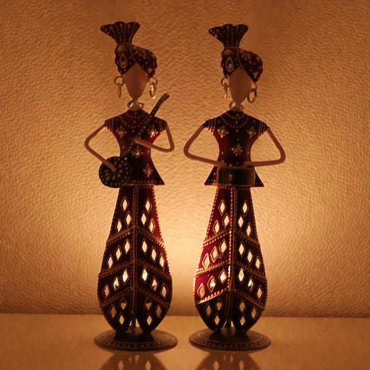 Rajasthani Musician Couple Metal Showpiece Set – 12 Inch