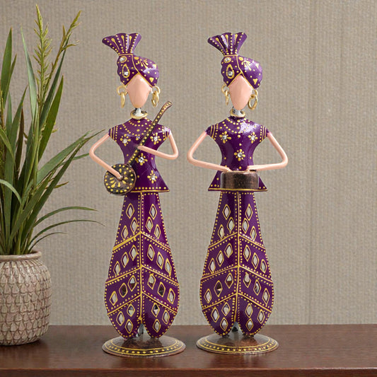 Rajasthani Musician Couple Metal Showpiece Set – 12 Inch