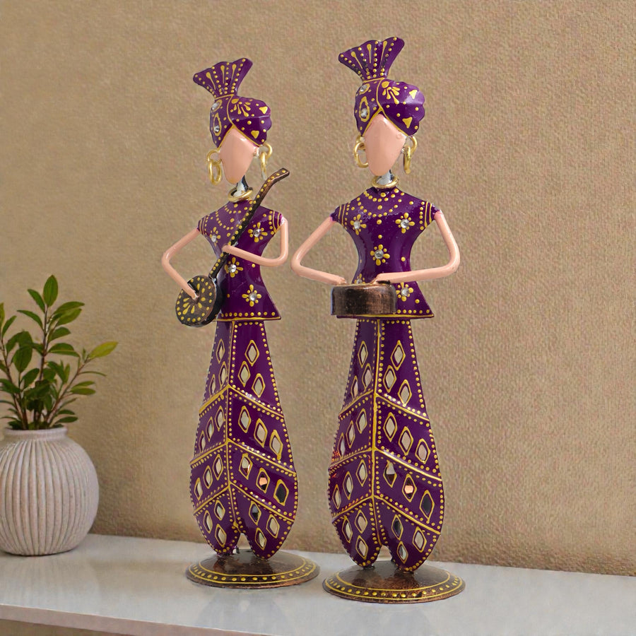 Rajasthani Musician Couple Metal Showpiece Set – 12 Inch