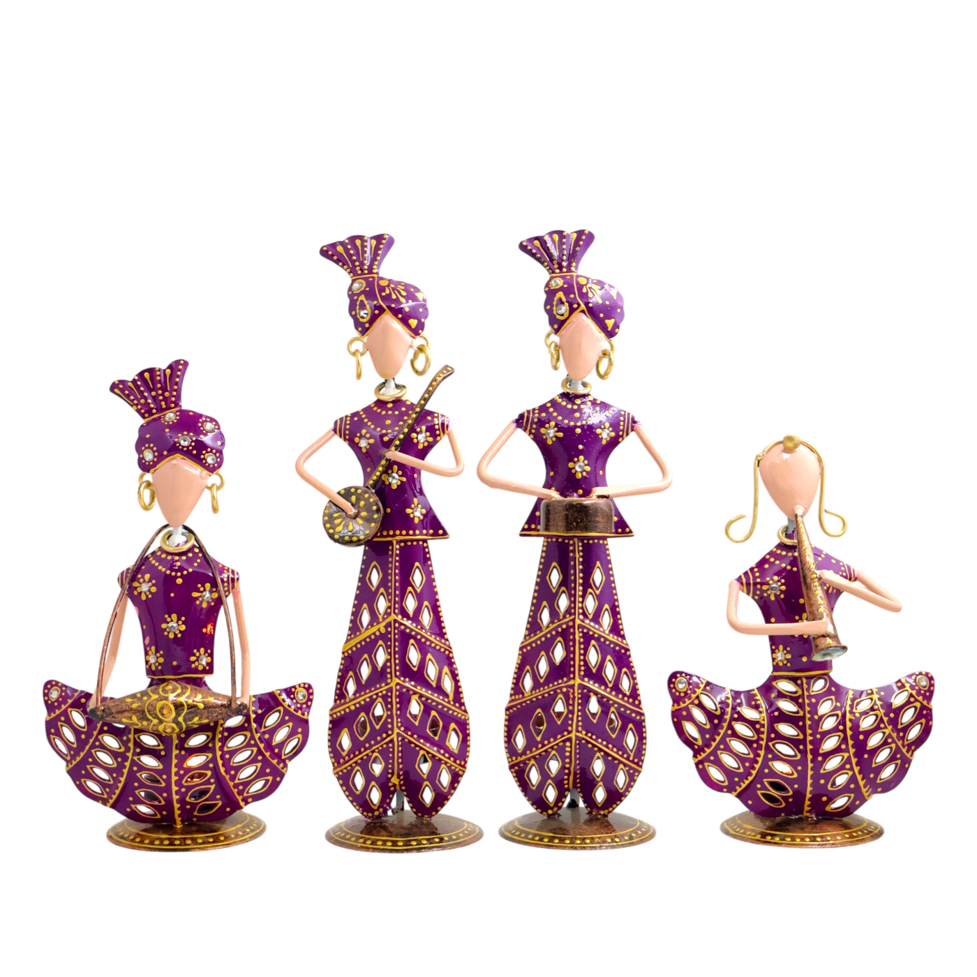 Rajasthani Musician Couple Metal Showpiece Combo  4 Piece – 12 Inch