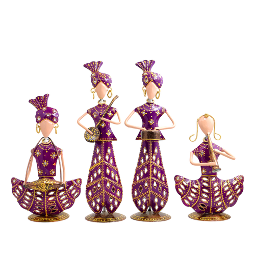 Rajasthani Musician Couple Metal Showpiece Combo  4 Piece – 12 Inch media 4
