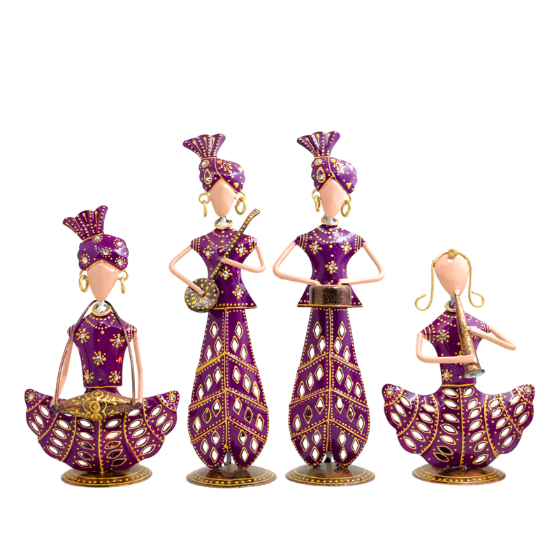 Rajasthani Musician Couple Metal Showpiece Combo  4 Piece – 12 Inch detail 3