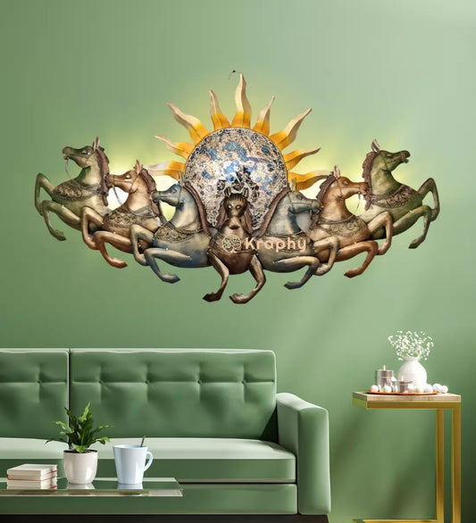 Iron Seven Horse Wall Art With Led