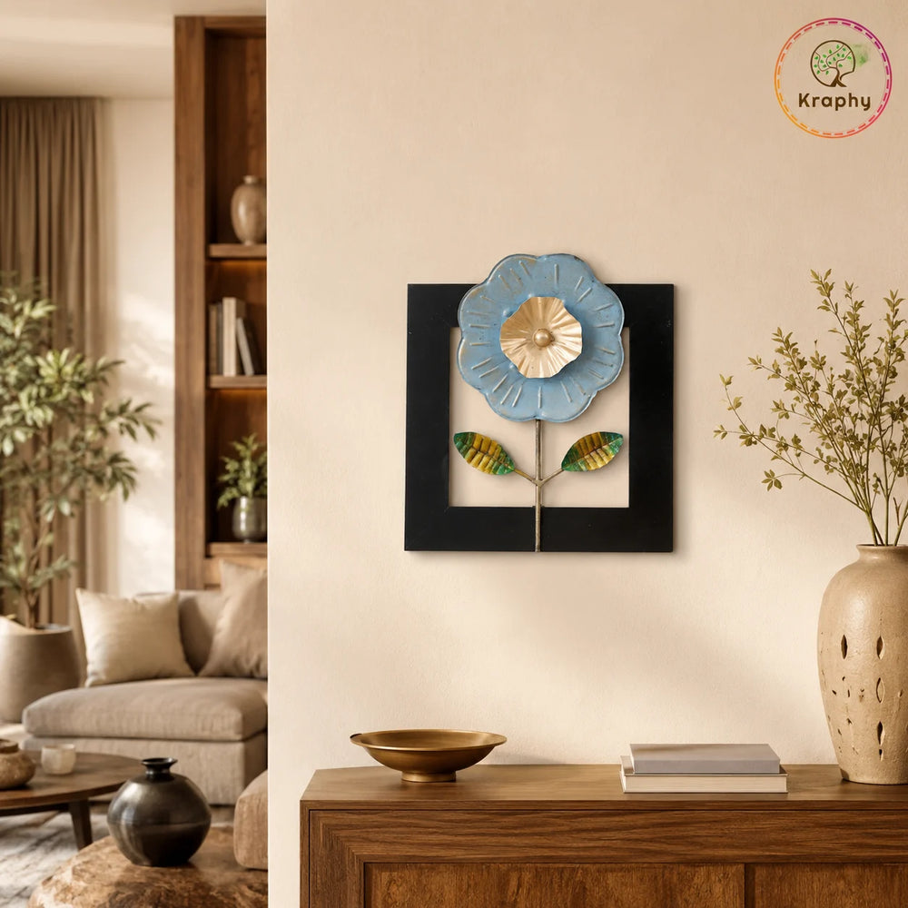 Iron And Mdf Wood Framed Leaf Wall Art In Multicolour