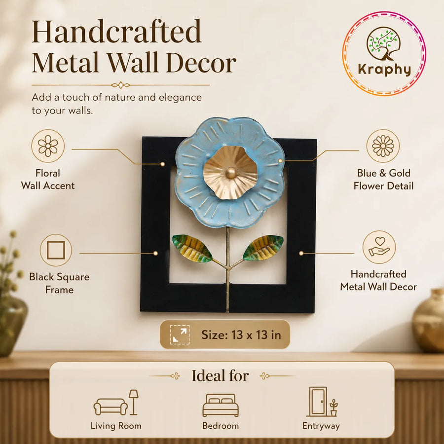Iron And Mdf Wood Framed Leaf Wall Art In Multicolour
