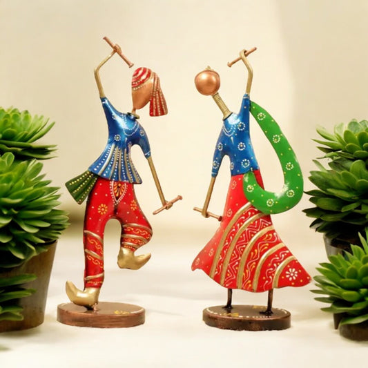 Pack Of 2 Iron Musician Playing Garba Dandiya Showpiece Table Décor