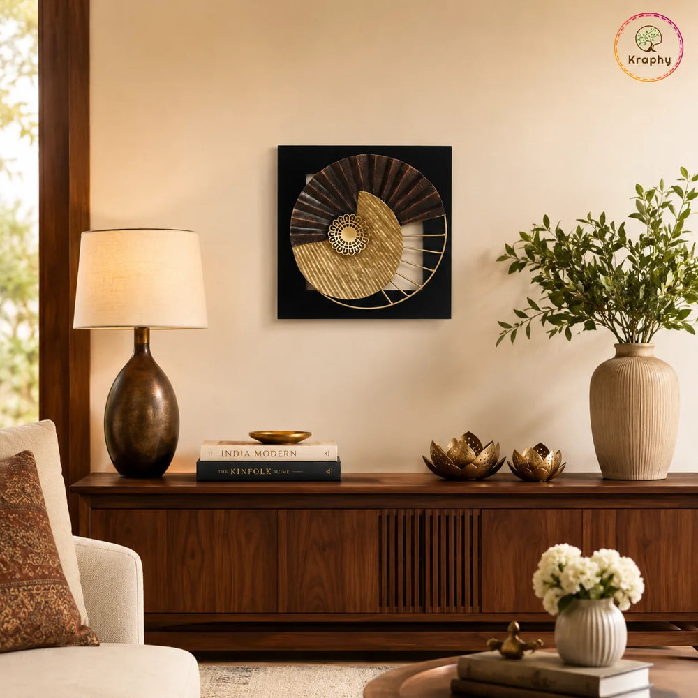Iron and MDF Wood Framed Leaf Wall Art In Gold & Black