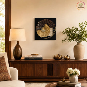 Iron and MDF Wood Framed Leaf Wall Art In Gold & Black