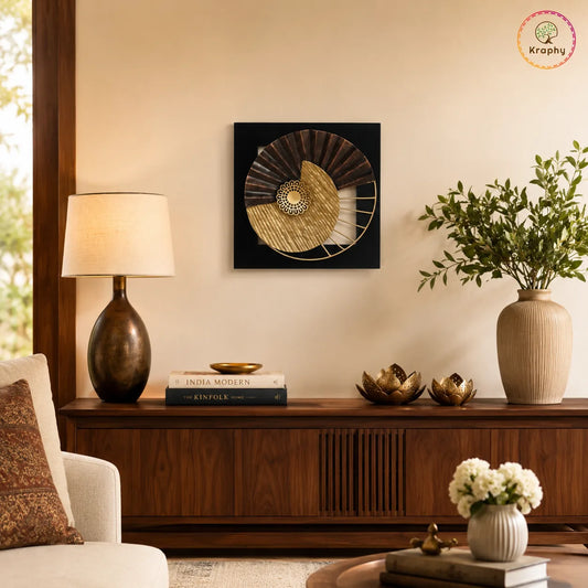 Iron and MDF Wood Framed Leaf Wall Art In Gold & Black