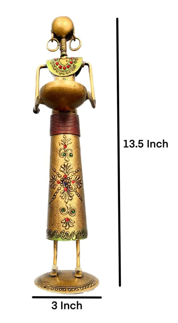 (Pack of 2) Gold Metal Wrought Iron Tribal Lady showpieces Items