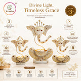 KRAPHY Handcrafted Ganesha Metal Tealight Candle Holder Set of 3 – White & Gold thumbnail