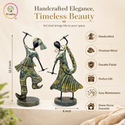 KRAPHY Rustic Blue Dandiya Dancing Couple Showpiece Set of 2