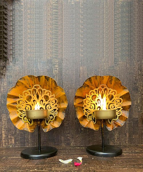 Kaira Metal Metal Tealight Candles Holder Set Of 2