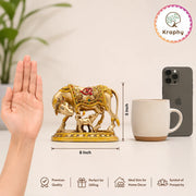 Kraphy Handpainted Kamdhenu Cow & Calf Showpiece on Wood-Finish Base | Resin Figurine – 8 Inch
