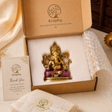 Kraphy Lord Ganesha Idol in Antique Gold & Pink Finish | Resin Figurine – 5.5 Inch thumbnail