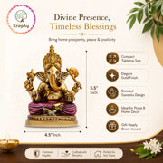 Kraphy Lord Ganesha Idol in Antique Gold & Pink Finish | Resin Figurine – 5.5 Inch